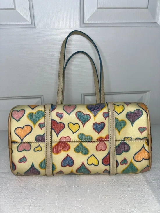 Dooney & Bourke Cream Multicolor Heart-Print Barrel Bag - Picture 9 of 13